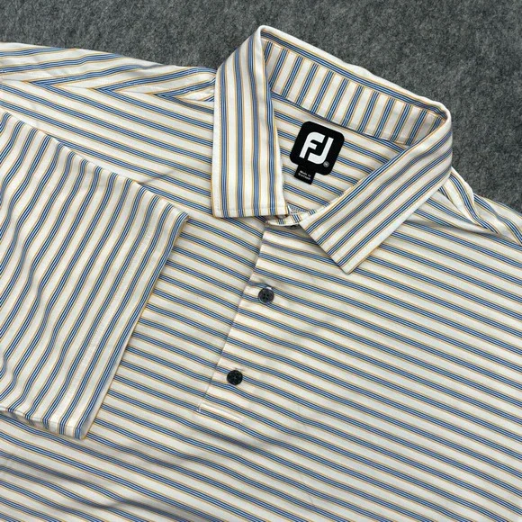 FootJoy Shirt Mens 2XL White Striped Performance Golf Polo Short Sleeve - Picture 1 of 16